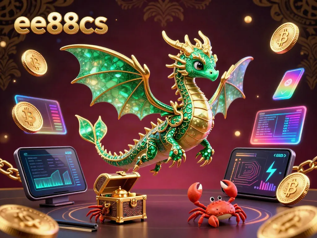 Engage with the vibrant undersea treasure of ee88cs, showcasing a sea dragon and crypto elements in a dynamic animation.
