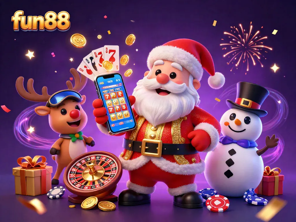 Win big with fun88 in this colorful casino scene featuring festive characters and vibrant games.
