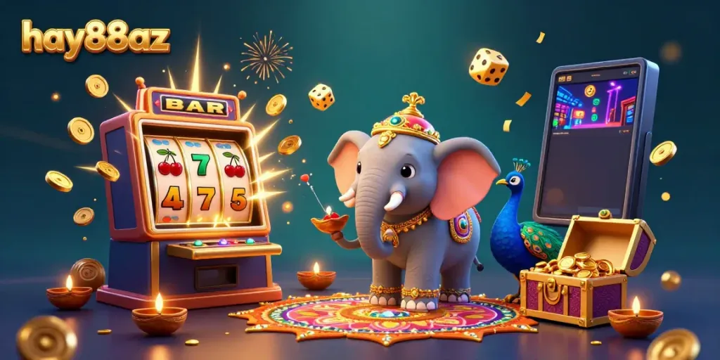 Engage with exciting jackpots at hay88az in this vibrant casino scene featuring an elephant and peacock.