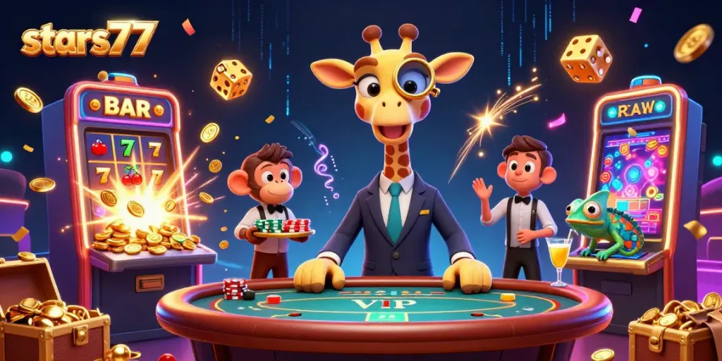 Penjudi meraih kemenangan di stars77 saat bermain mesin slot penuh simbol jackpot.