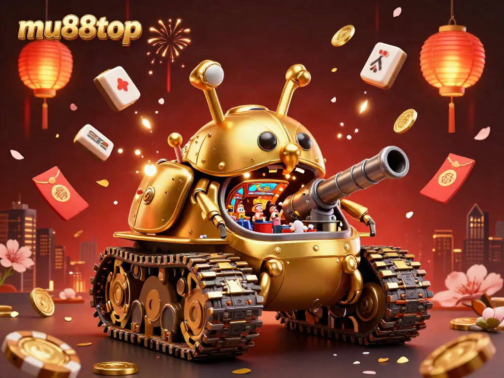 Experience thrilling gameplay at mu88top with an engaging cartoon illustration of a golden beetle tank casino.
