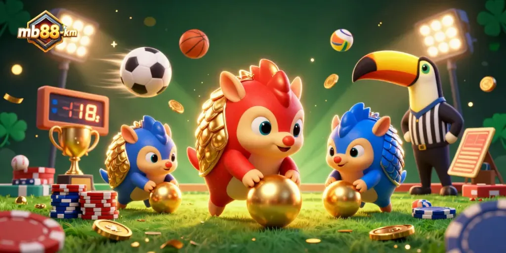 Engage in thrilling gameplay at mb88-km with animated pangolins bowling through poker chips.