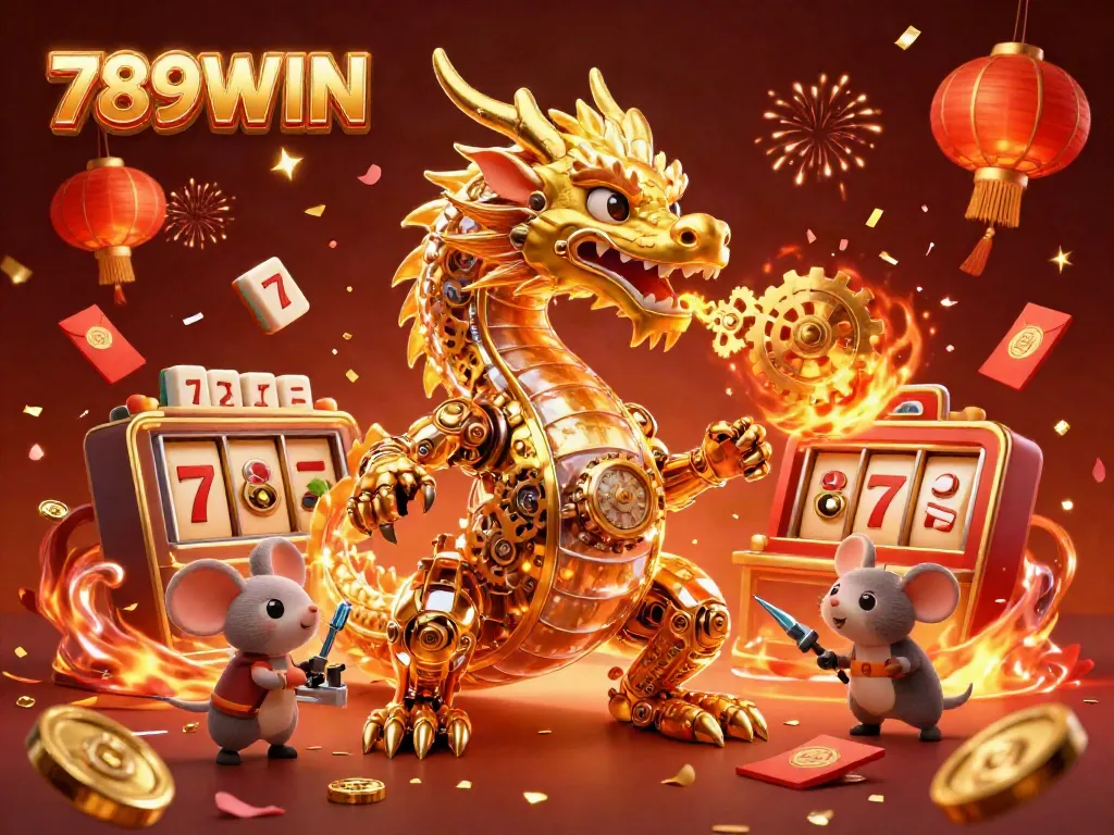 Experience thrilling gaming with 789WIN featuring a golden dragon and vibrant casino elements.