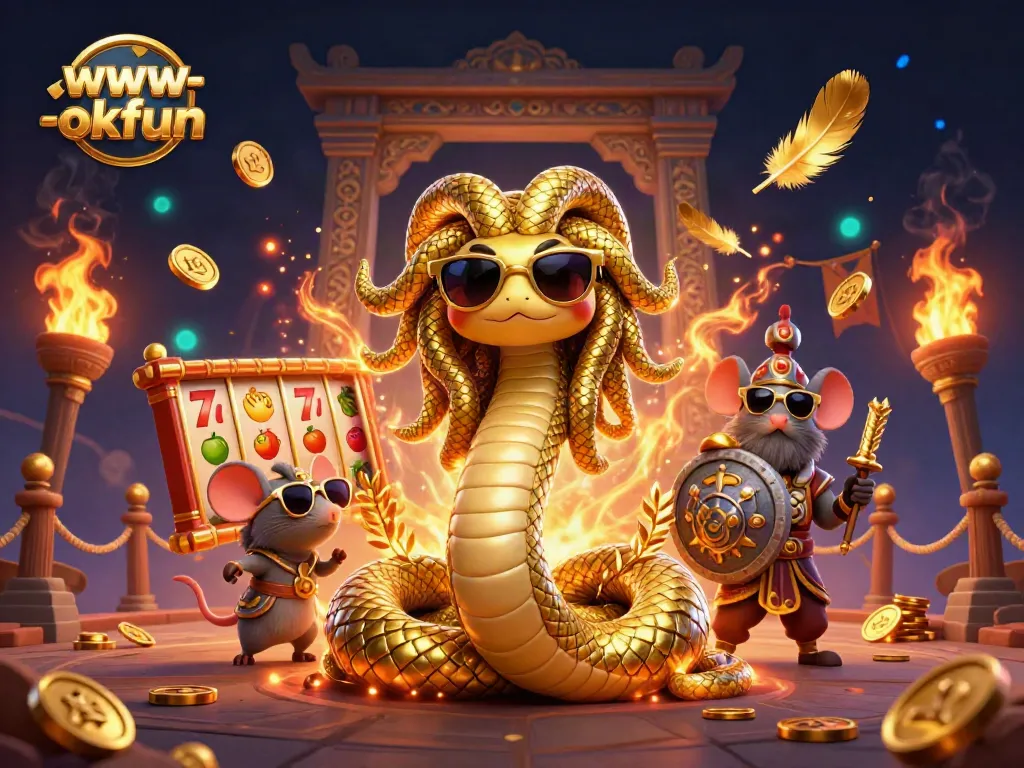 Engage with exciting gameplay at www-okfun featuring a charming Medusa, an adventurous mouse warrior, and captivating slot elements.