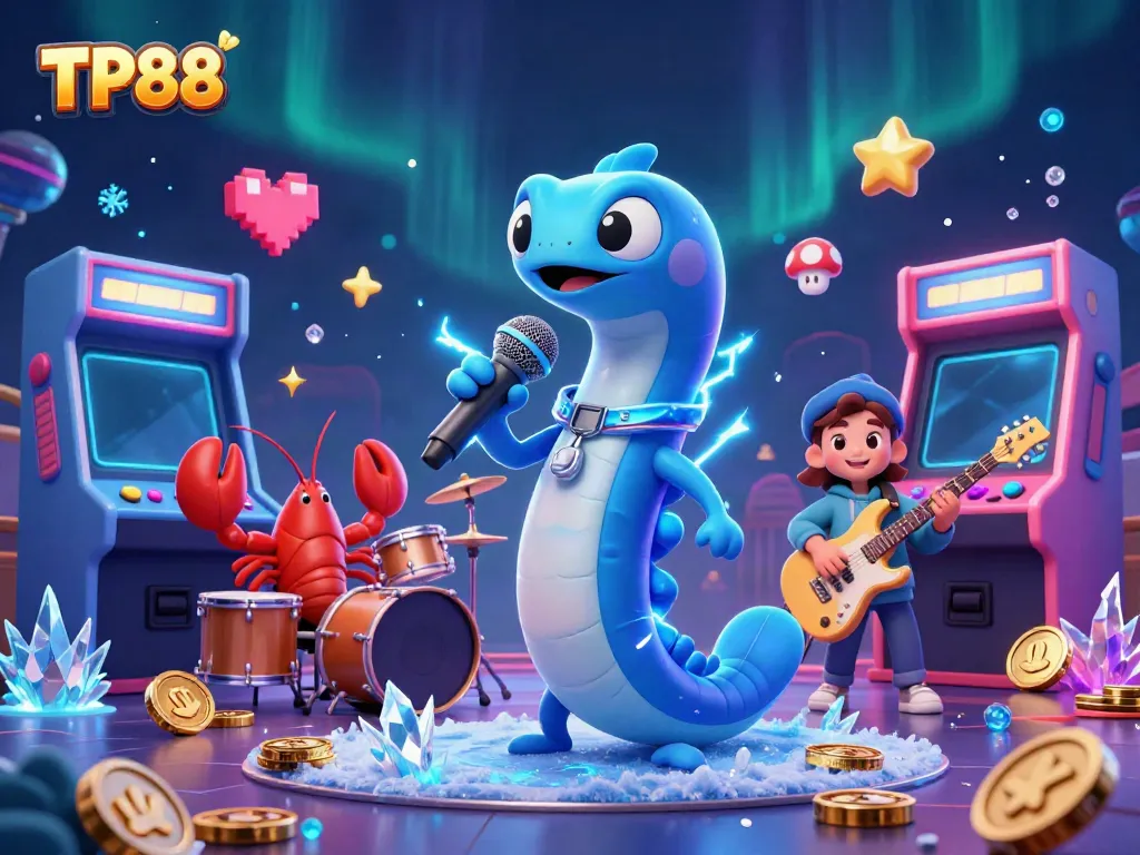 Experience the vibrant underwater casino scene with TP88 featuring a DJ electric eel and lively characters.