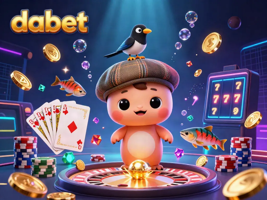 Dabet showcases immersive casino fun with vibrant characters and exciting gaming elements in a colorful, 3D scene.