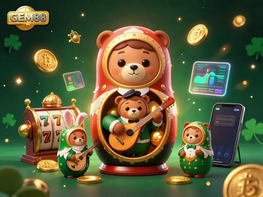 Bet on GEM88 with vibrant 3D cartoon characters and dynamic casino elements bringing excitement.