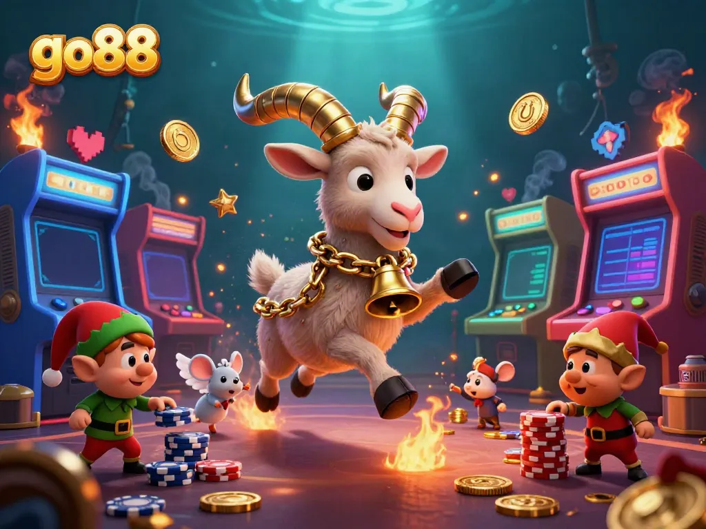 Experience the thrilling atmosphere of go88's holiday-horror casino with vibrant characters and glowing gaming elements.