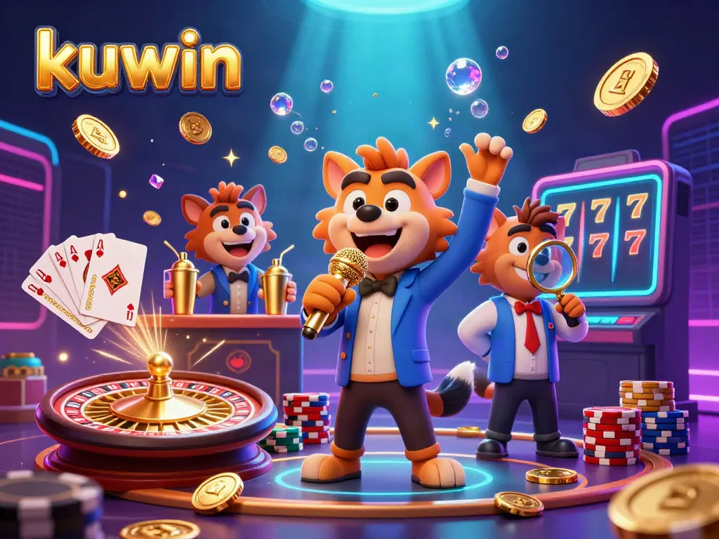 Kuwin's vibrant casino scene showcases hyenas in lively roles with golden coins and sparkling gems.