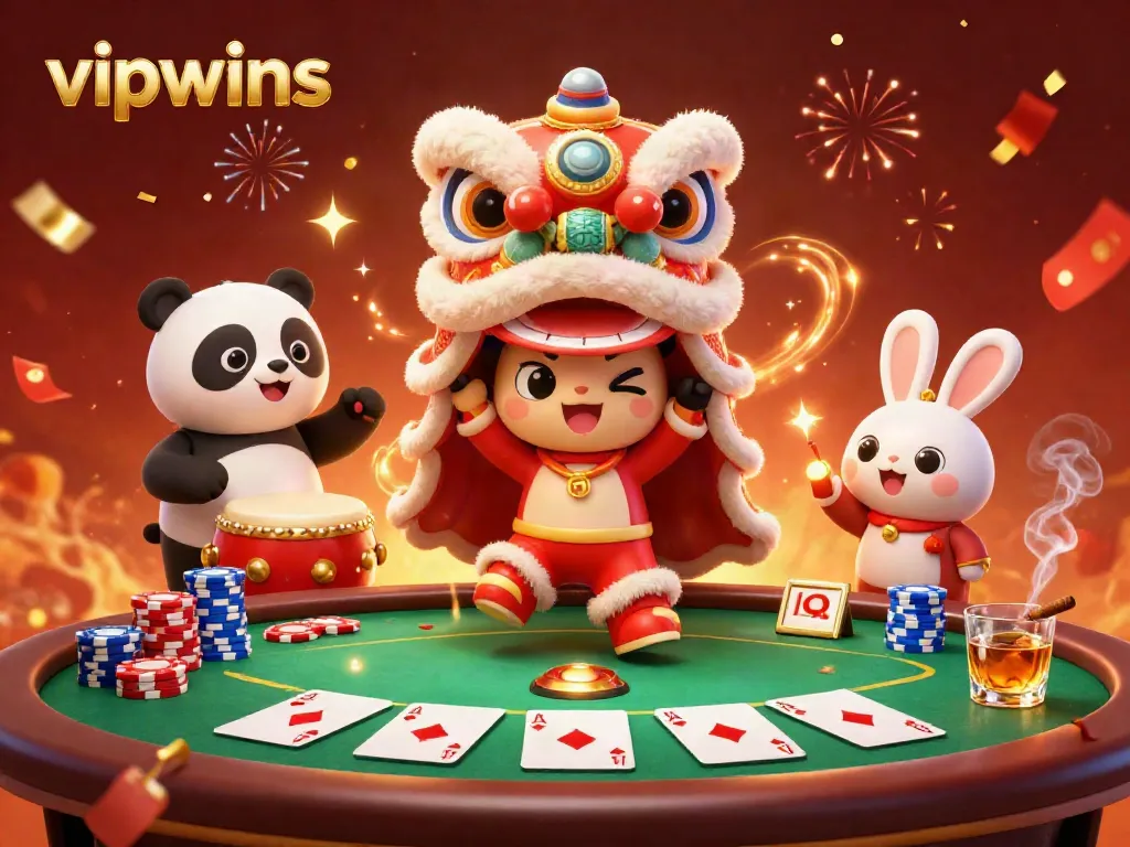 Experience the excitement of vipwins with colorful casino elements and festive characters in a lively 3D illustration.