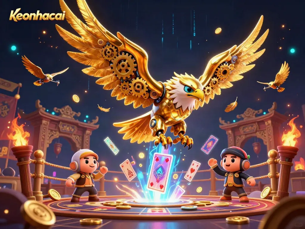 Engage with keonhacai's vibrant 3D representation of dynamic betting action amidst dazzling holographic visuals.