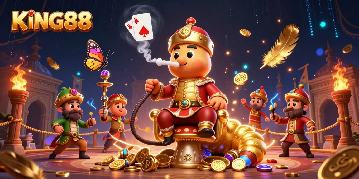 Experience thrilling moments with KING88, showcasing cartoon characters in a vibrant casino setting.