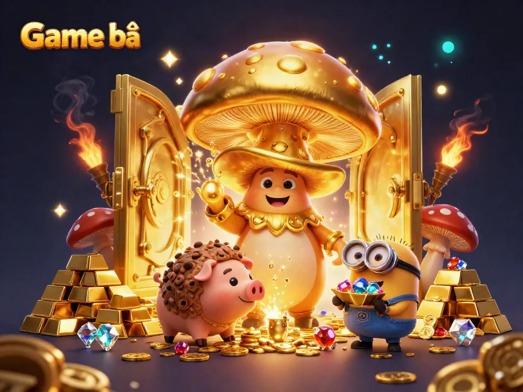 Experience the thrill of Game bài in a magical treasure-filled scene with stunning 3D characters.