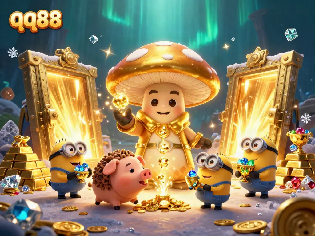Engage in magical treasure hunting with qq88, featuring enchanting characters and golden riches in a vibrant casino scene.