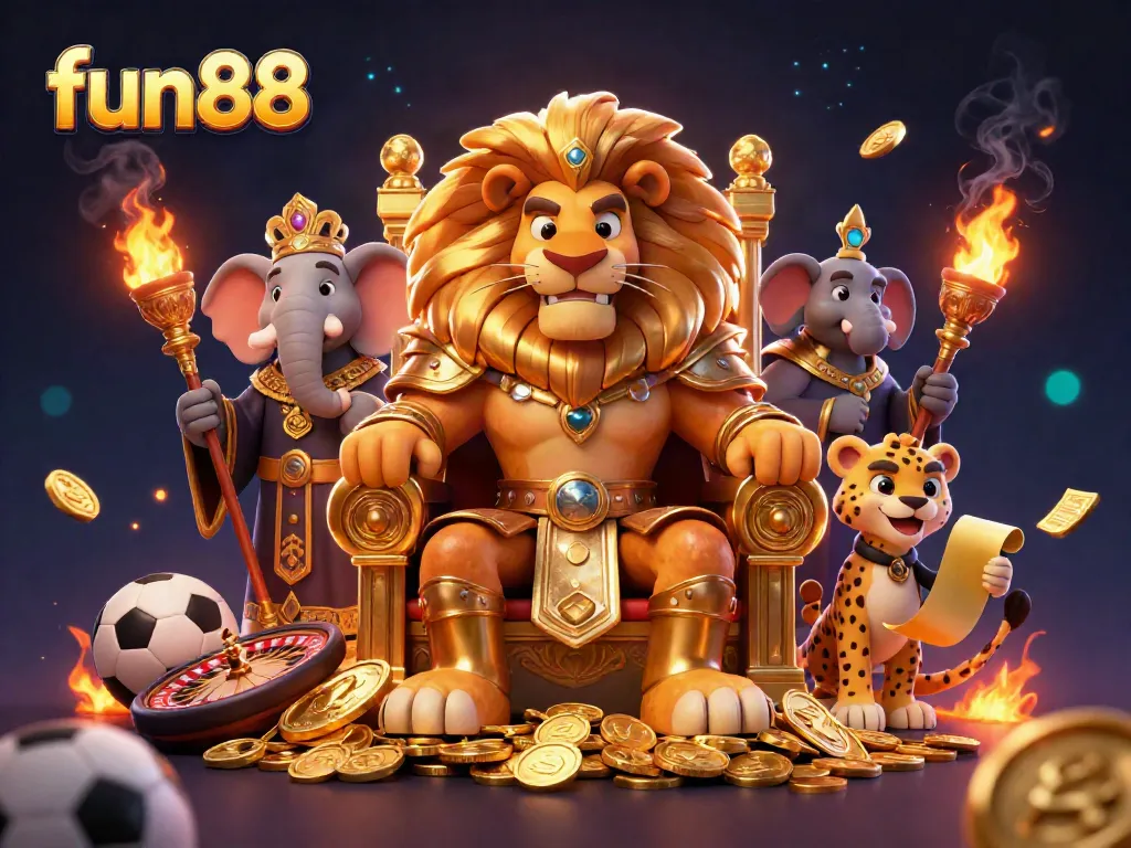 Experience fun88's thrilling sports betting platform with a dynamic scene full of characters and elements.