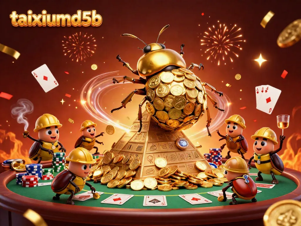 Experience thrilling gameplay with taixiumd5b, featuring a beetle team on a pyramid amid casino excitement.