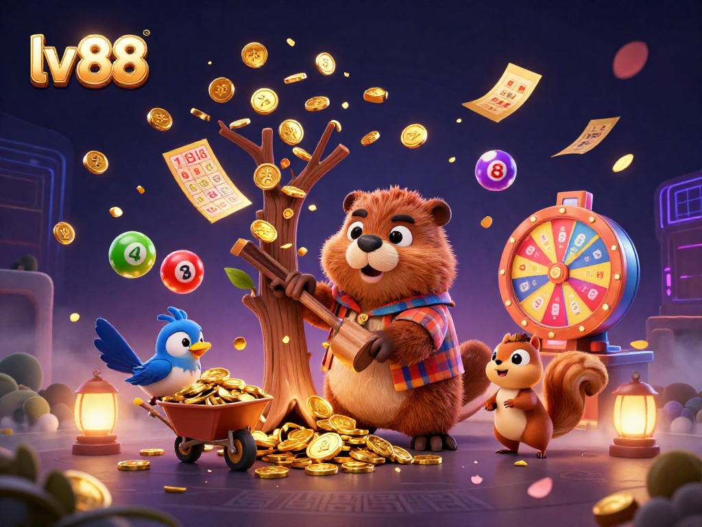 Win with lv 88 in a vibrant casino world featuring golden coins and thrilling game elements.