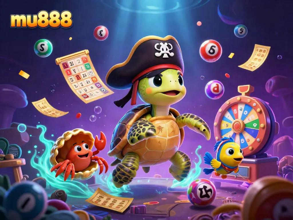 Engage in exciting games at mu888 with dynamic lottery balls and colorful casino elements.