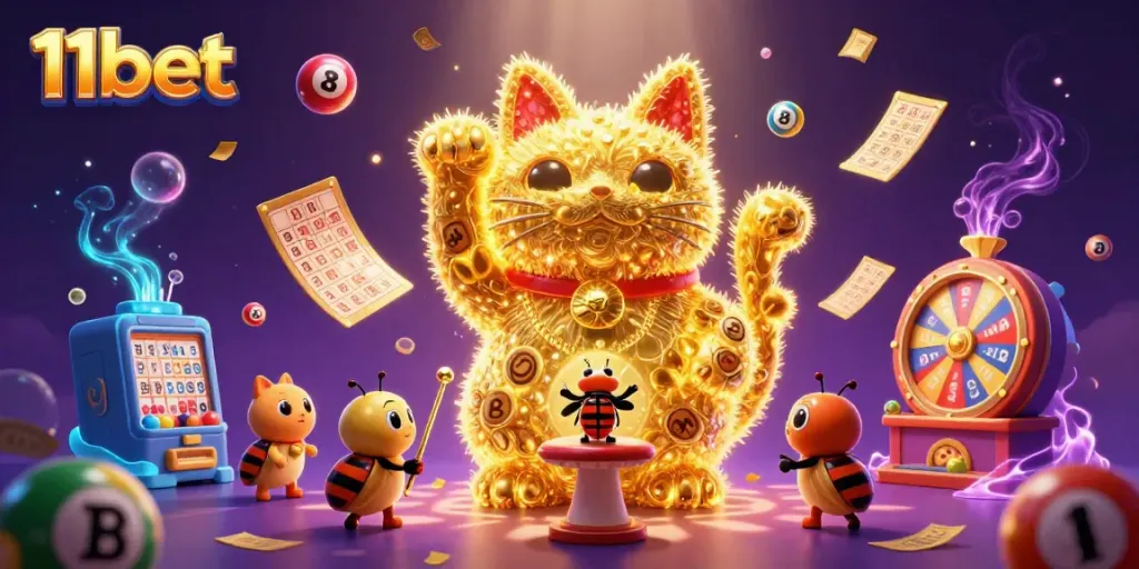 Engage with 11bet's vibrant casino world featuring lively symbols and rewards.