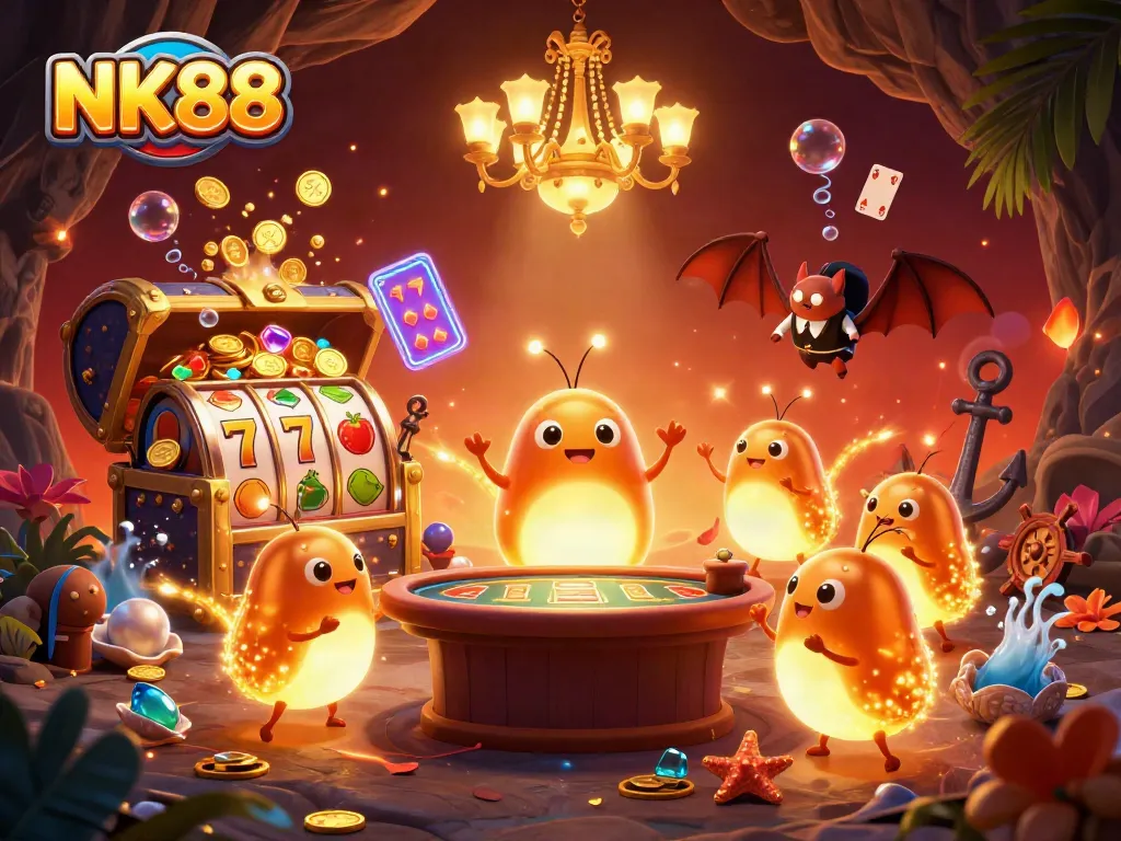 Experience NK88 battling odds with glowworms in a vibrant casino setting.