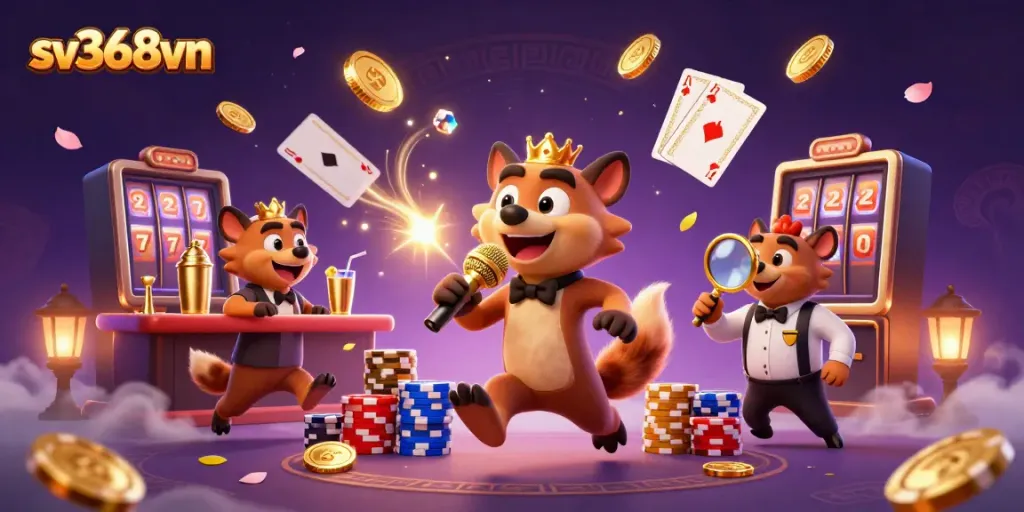 Experience the excitement at sv368vn casino with animated hyenas engaging in lively entertainment.