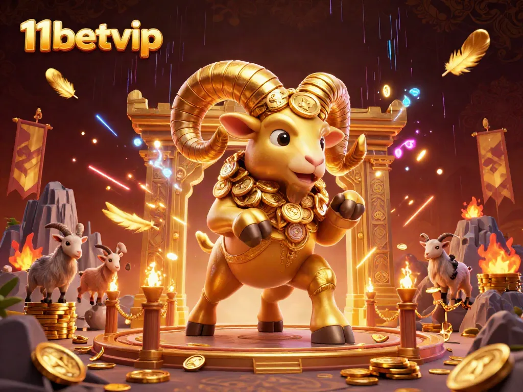 Experience thrilling betting excitement with 11betvip's dynamic 3D ram charging at a golden temple gate.