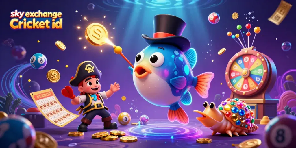 Engage with exciting sky exchange Cricket id gameplay, featuring characters amidst colorful gaming elements.