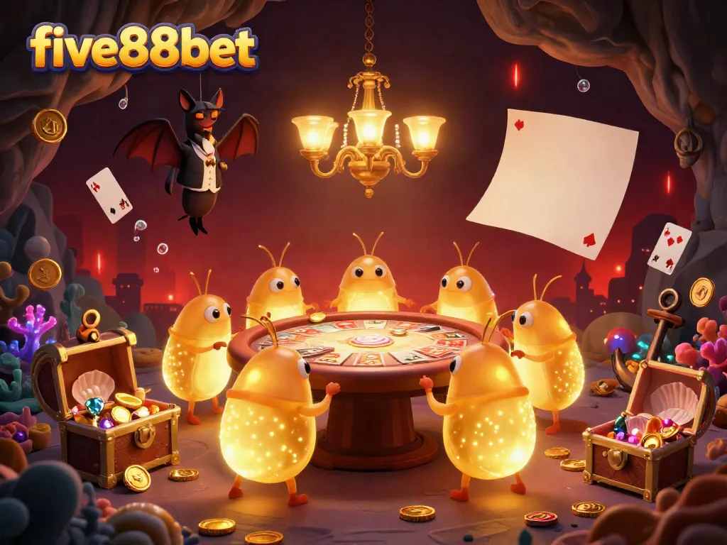 Experience excitement at five88bet's dazzling cave casino with glowworms illuminating the action.