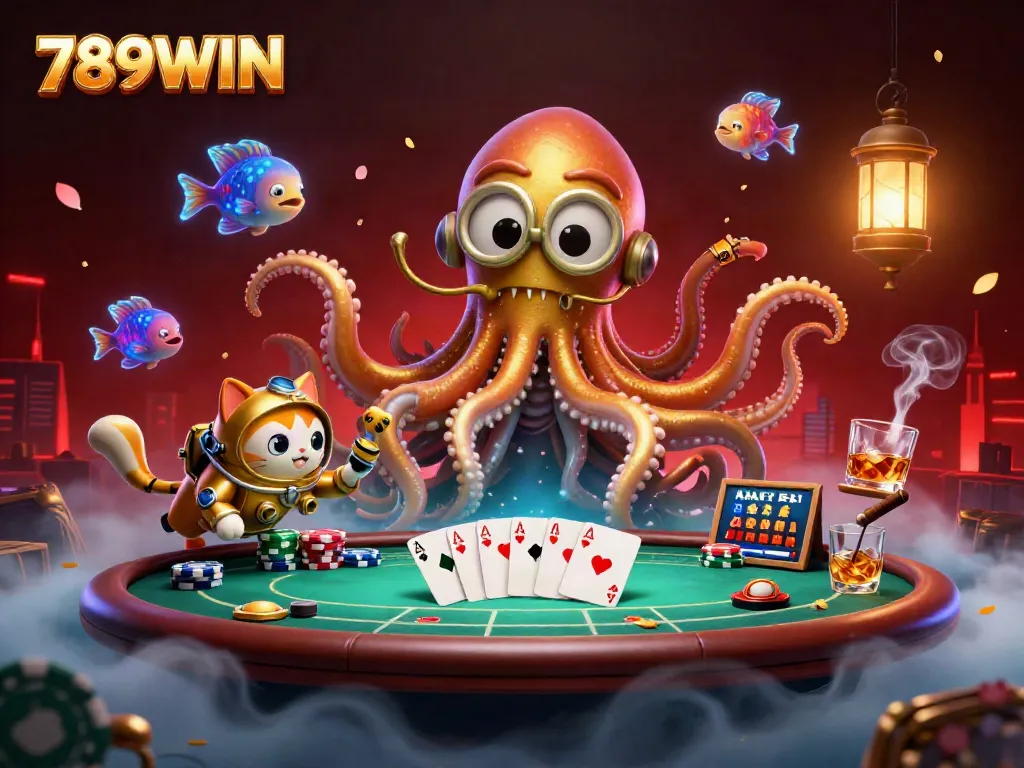 Play exciting games at 789WIN, featuring a vibrant casino scene with thrilling poker elements.