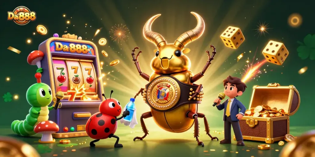 Experience Da 888's vibrant 3D animated scene with engaging casino gaming elements and energetic characters.