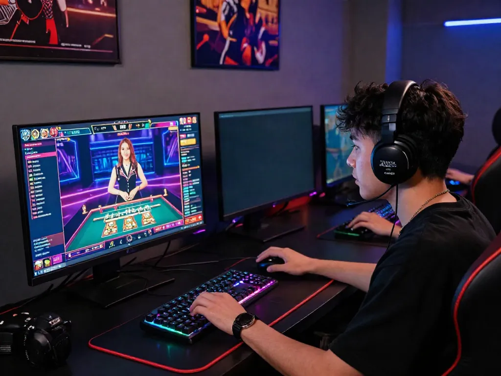 Player engaging in a live casino game experience with SV88 on a high-tech setup