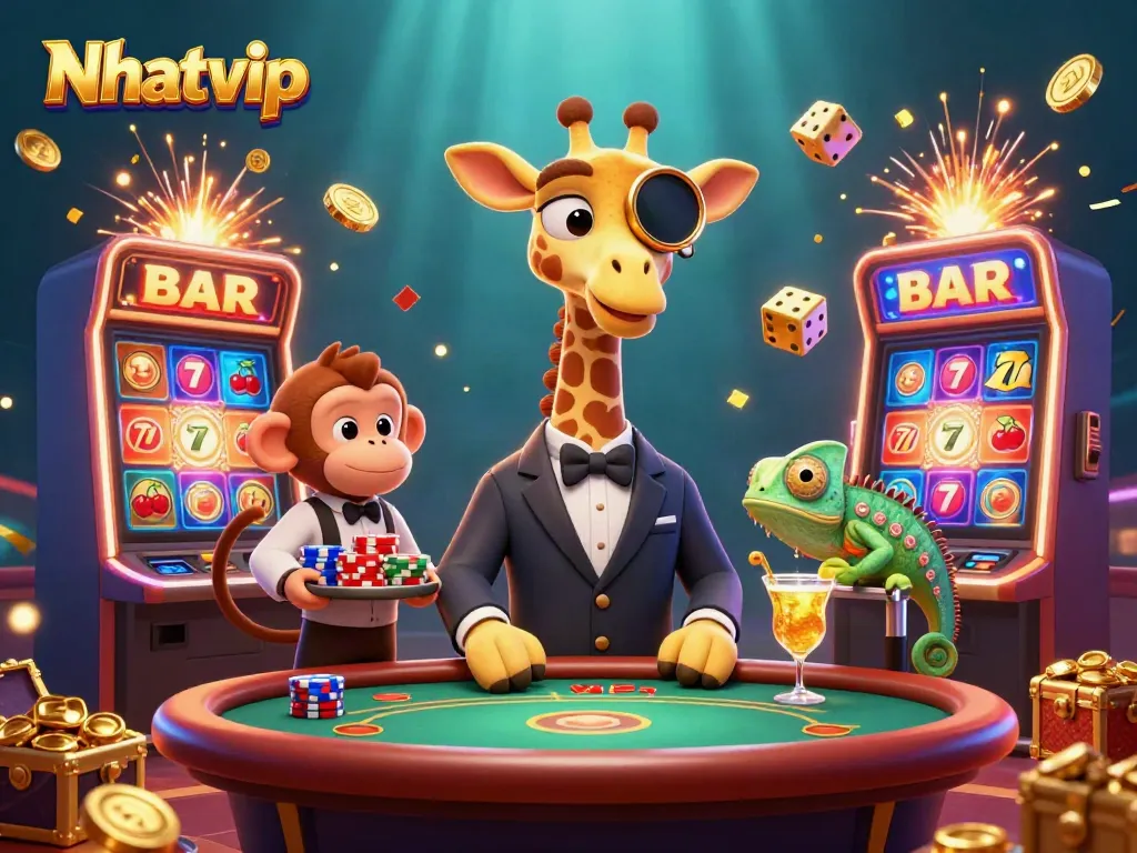 Nhatvip high-roller giraffe creating excitement at a vibrant online casino.
