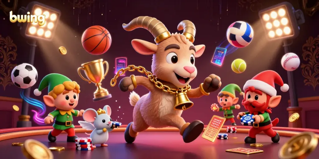 Bwing showcases a festive casino scene with lively characters and dynamic gaming elements for thrilling online betting.