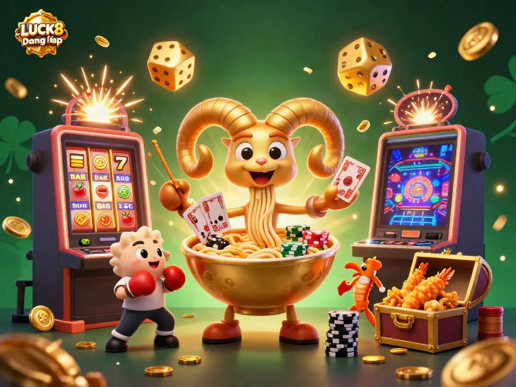 Experience vibrant gaming action with LUCK8 Đăng nhập as characters illustrate a lively casino scene.