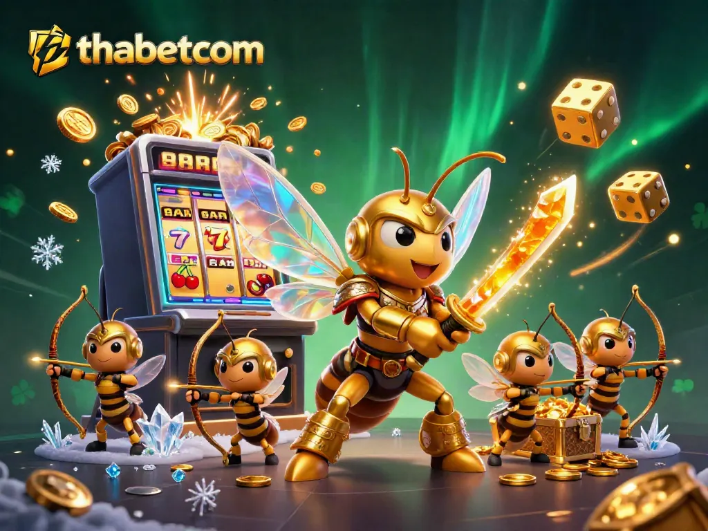 Experience thrilling gameplay at thabetcom with an enchanting golden hornet samurai in a vibrant casino scene.